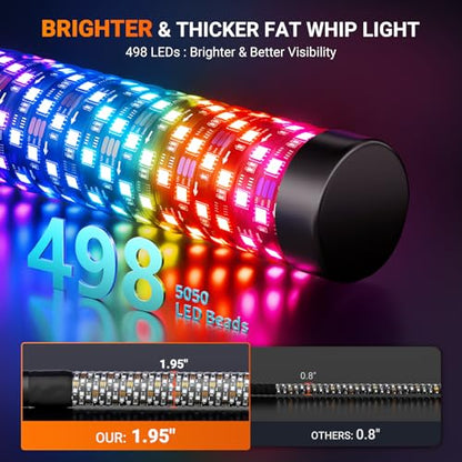 3FT Fat Whip Lights for UTV ATV with Spring Base (2 Count)
