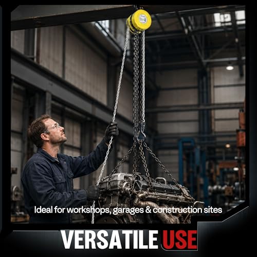 Hand Chain Hoist 1 Ton 2200 Lbs Capacity 10 Feet with 2 Hooks