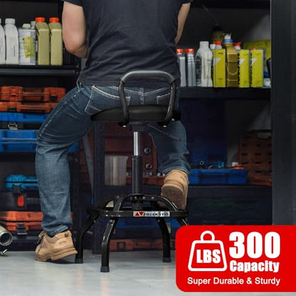 Garage Stool Adjustable Height Swivel Work Mechanic Shop Stool with Backrest