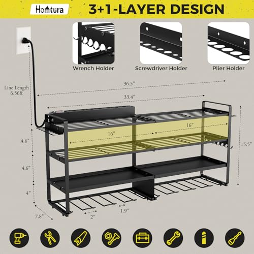 Power Tool Organizer Wall Mount with 4 Racks and 8 Cordless Drills