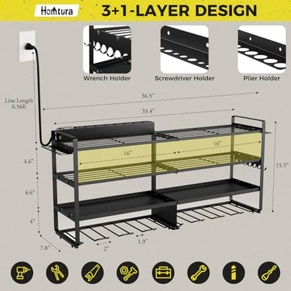 Power Tool Organizer Wall Mount with 4 Racks and 8 Cordless Drills