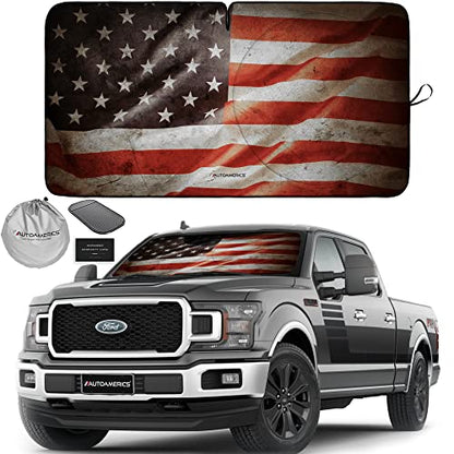 Truck Windshield Sun Shade with Storage Pouch & Anti