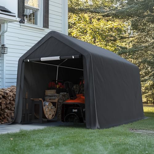7x12 ft 2 Roll up Doors & Vents Outdoor Portable Storage Shelter Garage Tent Carport for Motorcycle ATV with Heavy Duty Metal Frame and Anti