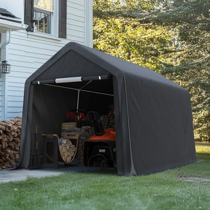 7x12 ft 2 Roll up Doors & Vents Outdoor Portable Storage Shelter Garage Tent Carport for Motorcycle ATV with Heavy Duty Metal Frame and Anti