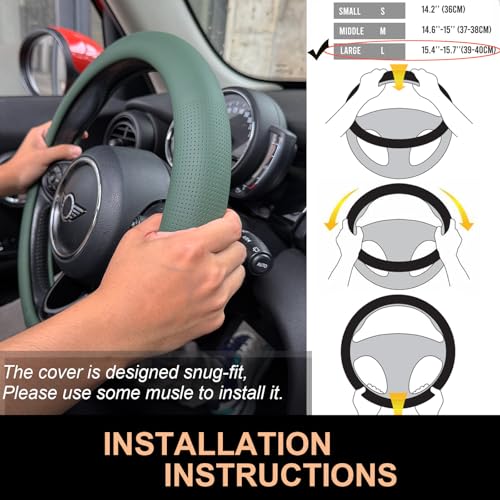 Large Size Nappa Leather Steering Wheel Cover 15.75 Inch