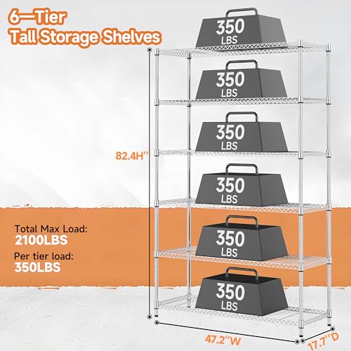 6 Tiers Storage Shelves Load 2100LBS
