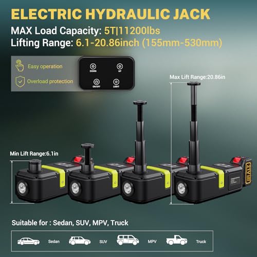 Cordless Electric Car Jack Kit 5 Ton with Battery and Impact Wrench