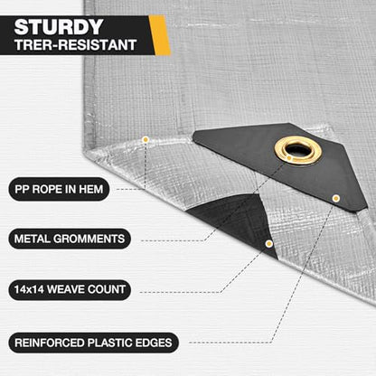 Heavy Duty Tarp 14 Mil Tarp Waterproof Silver 20x20 FT