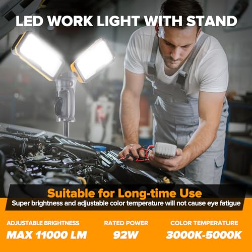 Upgraded】LUTEC 6290Max 11000 Lumen 92W Dimmable LED Work Light with Telescoping Tripod