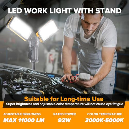Upgraded】LUTEC 6290Max 11000 Lumen 92W Dimmable LED Work Light with Telescoping Tripod