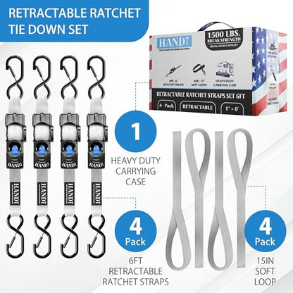USA Based Retractable Ratchet Straps (4 Count)