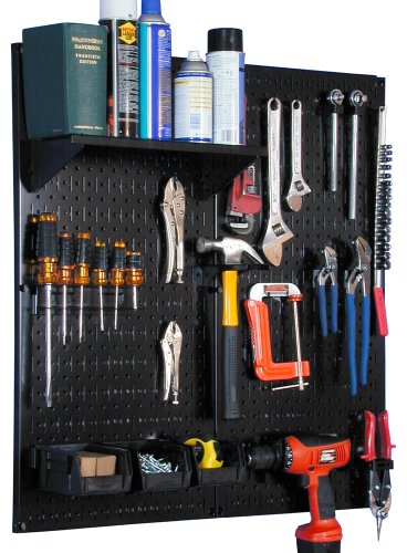 Metal Pegboard Utility Tool Storage Kit with Black Pegboard and Black Accessories