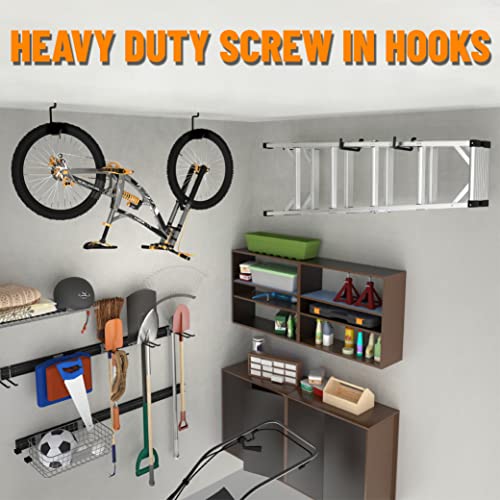 POETISKE Screw in Ladder Bike Hooks Ceiling Hanger Wall Mounted Bicycle Chair Garage Organization Heavy Duty Vinyl Coated 4Pack (4 Count)