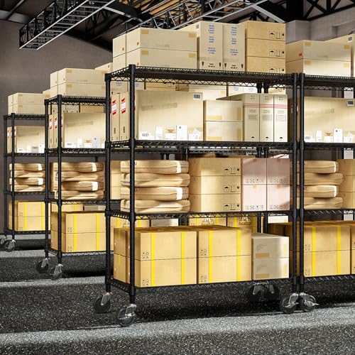 53" W Storage Shelves 1760LBS 4 Tier Metal Shelving Unit with Wheels Heavy Duty Garage Shelving Adjustable Wire Shelves for Pantry