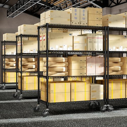 53" W Storage Shelves 1760LBS 4 Tier Metal Shelving Unit with Wheels Heavy Duty Garage Shelving Adjustable Wire Shelves for Pantry