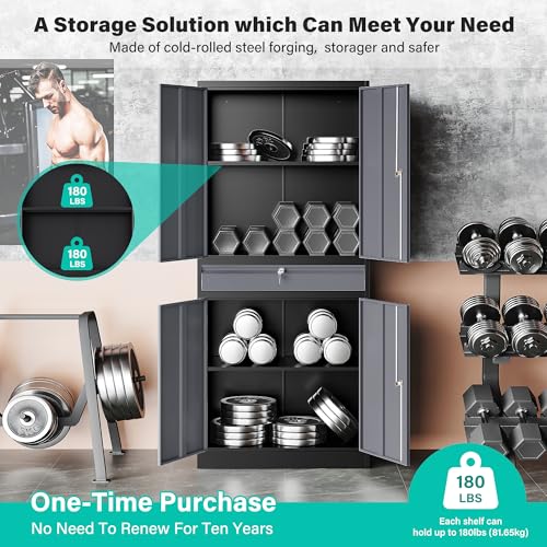 Metal Storage Cabinet with Doors and Shelves