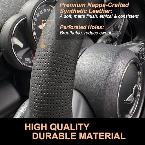 Nappa Leather Steering Wheel Cover Universal 15 Inch