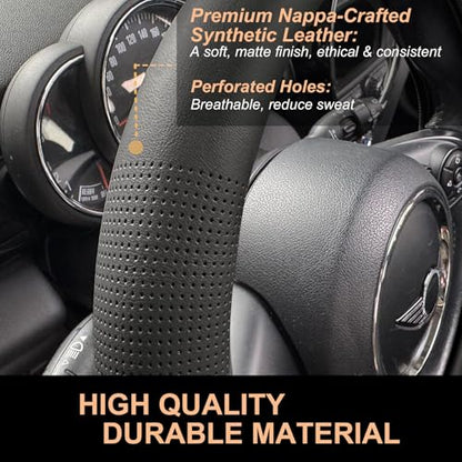Nappa Leather Steering Wheel Cover Universal 15 Inch