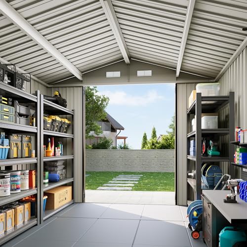 8x6 FT Outdoor Storage Shed with Floor & Lockable Double Doors