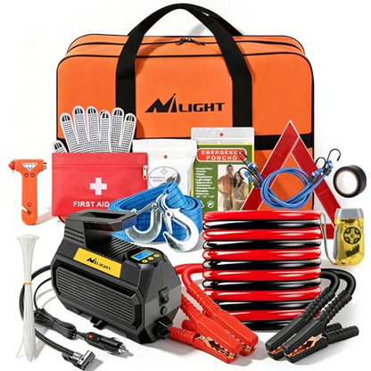 Car Roadside Emergency Kit with Jumper Cables Air Compressor
