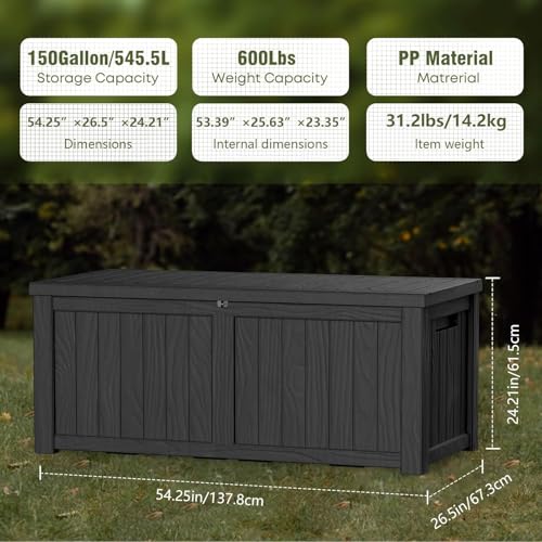 150 Gallon Outdoor Storage Box Patio Deck Box Waterproof