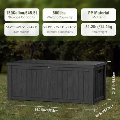 150 Gallon Outdoor Storage Box Patio Deck Box Waterproof