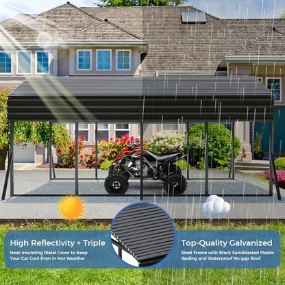 20X12 FT Heavy Duty Metal Carport Canopy with Triangle Frame Base