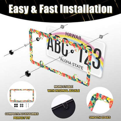 Pink Yellow Hibiscus License Plate Frame Hawaii License Holder with 4 Holes