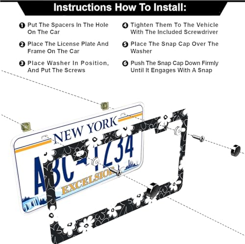 Black and White Flowers License Plate Frames