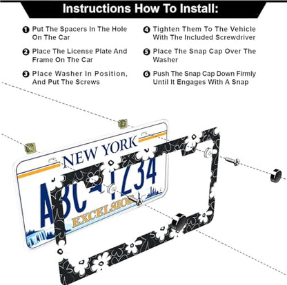 Black and White Flowers License Plate Frames