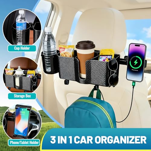 Car Headrest Backseat Storage Box with 2 Cup Holders