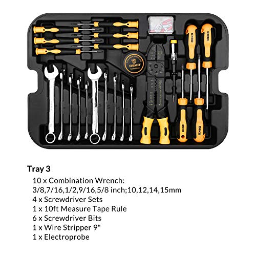 258 Piece Tool Kit with Rolling Tool Box Socket Wrench Hand Tool Set Mechanic Case Trolley Portable (258 Count)
