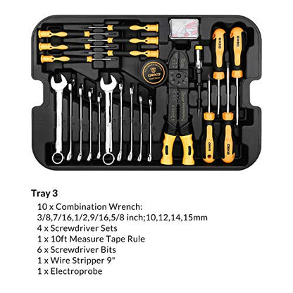 258 Piece Tool Kit with Rolling Tool Box Socket Wrench Hand Tool Set Mechanic Case Trolley Portable (258 Count)