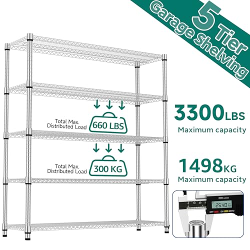 5 Tiers Shelf 3300 lbs Steel Storage Shelving Utility Shelving Unit Steel Organizer Wire Rack for Home (5 Count)