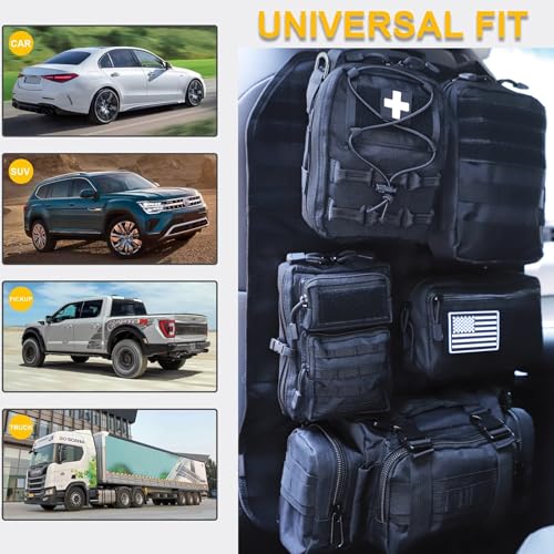 Universal Tactical Car Seat Back Organizer Bag Tactical Molle Vehicle Organizers Panel Vehicle Protector Organizers with 5 Detachable Pouches for Car