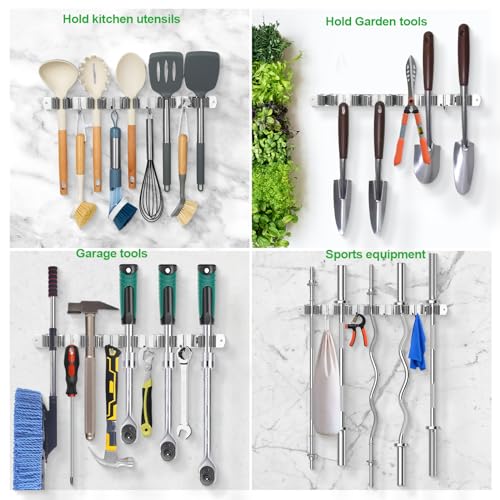 5 Racks and 4 Hooks Mop and Broom Holder Wall Mount