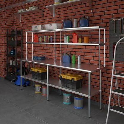 Stainless Steel Work Table Double Tier Overshelf