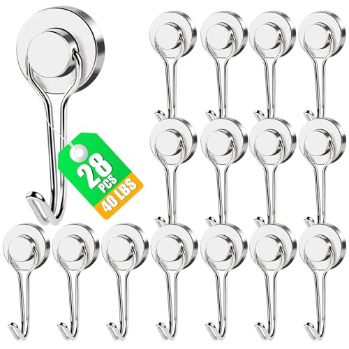 Magnetic Hooks 28 Pack 40Lbs Heavy Duty Neodymium Magnet Hook (28 Count)