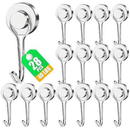 Magnetic Hooks 28 Pack 40Lbs Heavy Duty Neodymium Magnet Hook (28 Count)