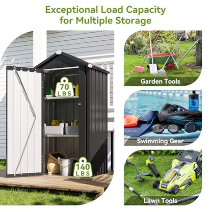 Vertical Outdoor Storage Cabinet 2.5’x2’ with Floor & Shelves Black