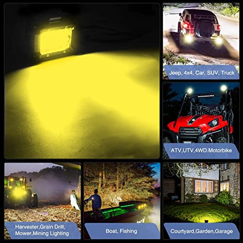 2PC 4Inch Yellow Led Pods Triple Row 60W Flood Spot Combo Driving Fog Lights with 16AWG Switch Wiring Harness Kit (2 Count)