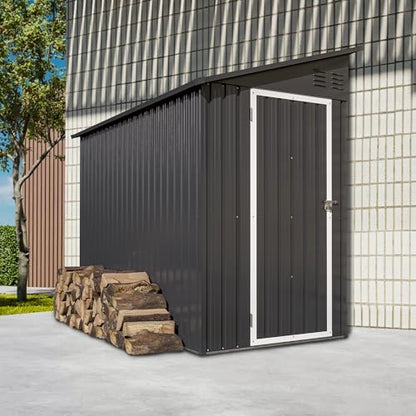 Storage Shed 4 * 8 FT Lean to Shed Metal Sheds & Outdoor Storage Cabinet Lockable Tool Organization Bike Mower Shed Portable Outside for Garden Patio