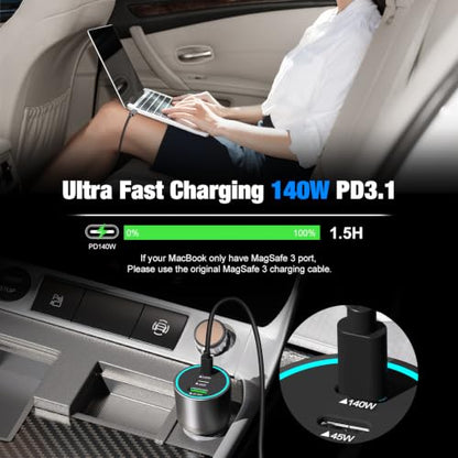 140W USB C Car Charger Super Fast Charging for iPhone 17