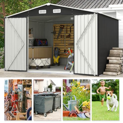10 x 8FT Outdoor Storage Shed with Double Hinged Large Door