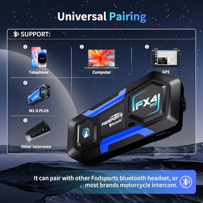 FX4 Pro Motorcycle Bluetooth Intercom Headset with AI Voice Control