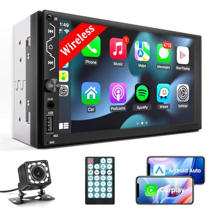 Wireless Carplay Double Din Car Stereo with Backup Camera