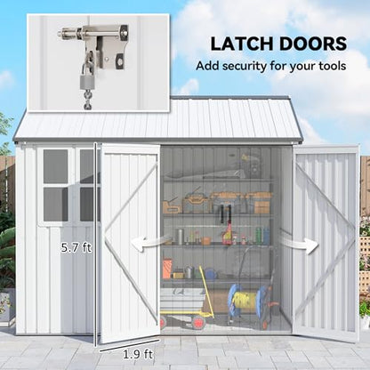 8' x 6' Outdoor Storage Shed Metal Garden Shed Window White