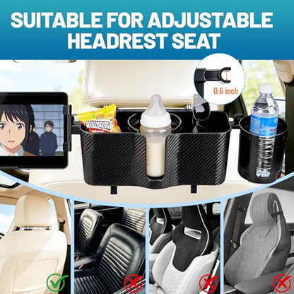 Car Headrest Backseat Storage Box with 2 Cup Holders