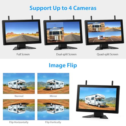 4 Magnetic Solar Wireless Backup Camera HD1080P DVR 10.1" Touchscreen Monitor (4 Count)