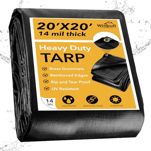Heavy Duty Tarp 14 Mil Tarp Waterproof Black 20x20 FT